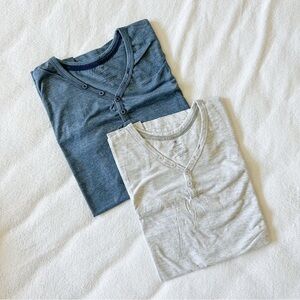 Cotton On Set of Untitled Y-Neck Tees, XXL, Blue, Heather White